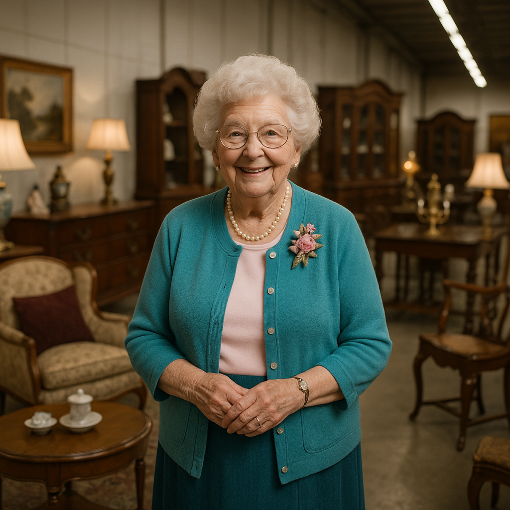 Mildred Foom in her warehouse